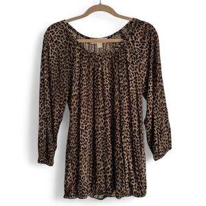 NWT Michael Kors Leopard Print Top Brown Black Scoop Neck Blouse Size Medium